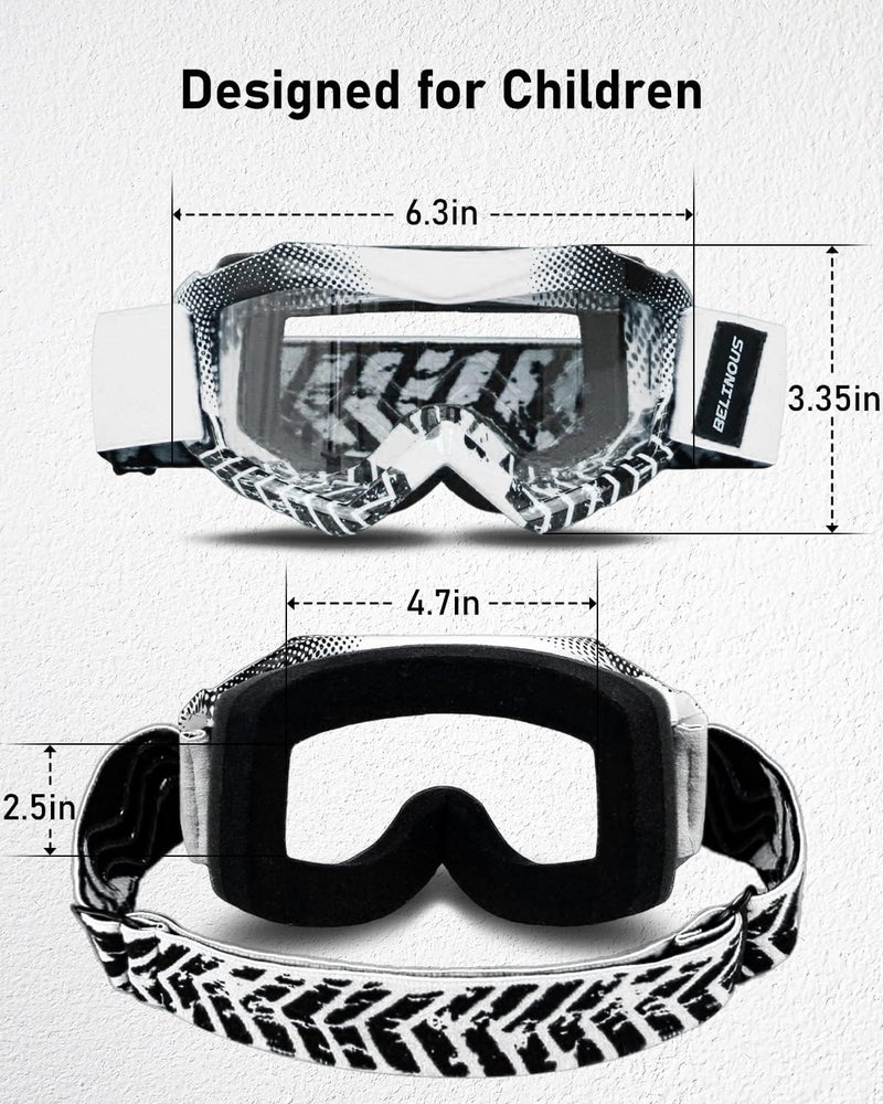 BELINOUS Kid Riding Goggles for ATV Dirt Bike Motorcycle Motorcross MX, Youth Dirt Bike Goggles for Kids 3-12 with Soft Strap - Image 2
